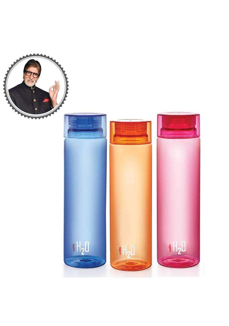 CELLO H2O Water Bottles Pcs for Daily Use | 1000 ml | 33.8 fl oz | 3-Piece Set | BPA Free | Leak Proof - Indya