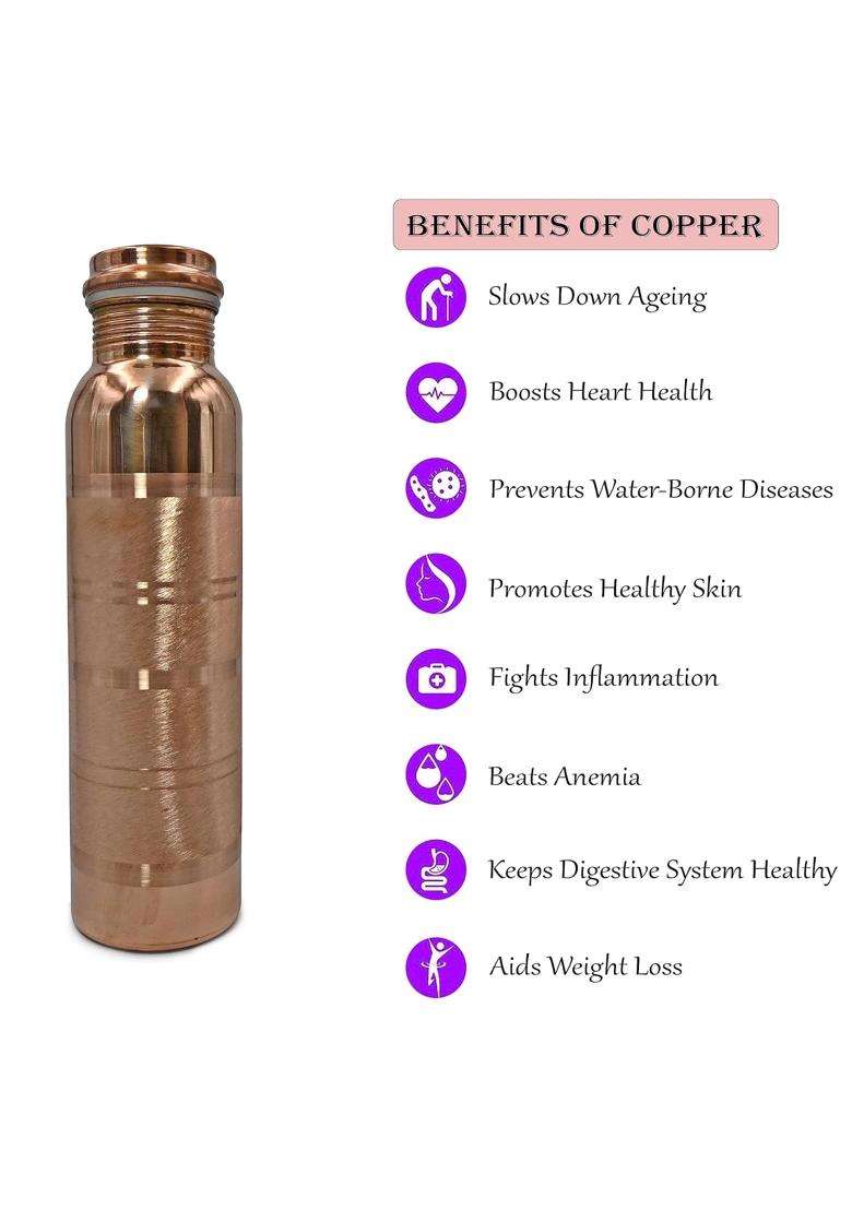 Adoko Pure Copper Bottles with Silver Touch Design | 1 L | 1.1 Qt | BPA Free | Non-Toxic | Leak Proof - Indya