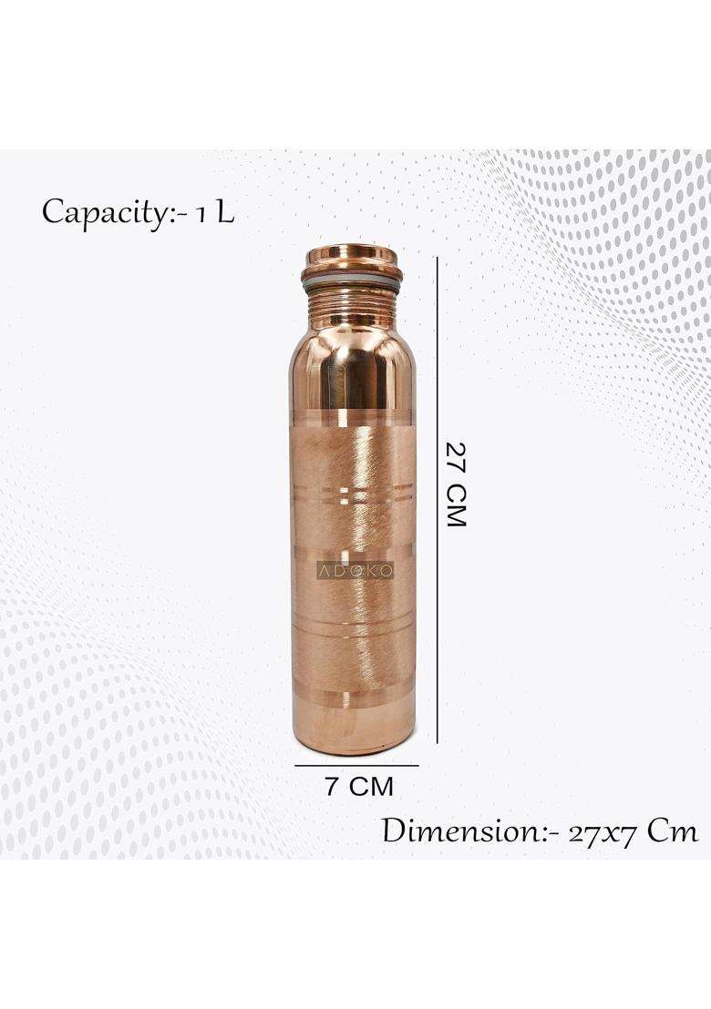 Adoko Pure Copper Bottles with Silver Touch Design | 1 L | 1.1 Qt | BPA Free | Non-Toxic | Leak Proof - Indya