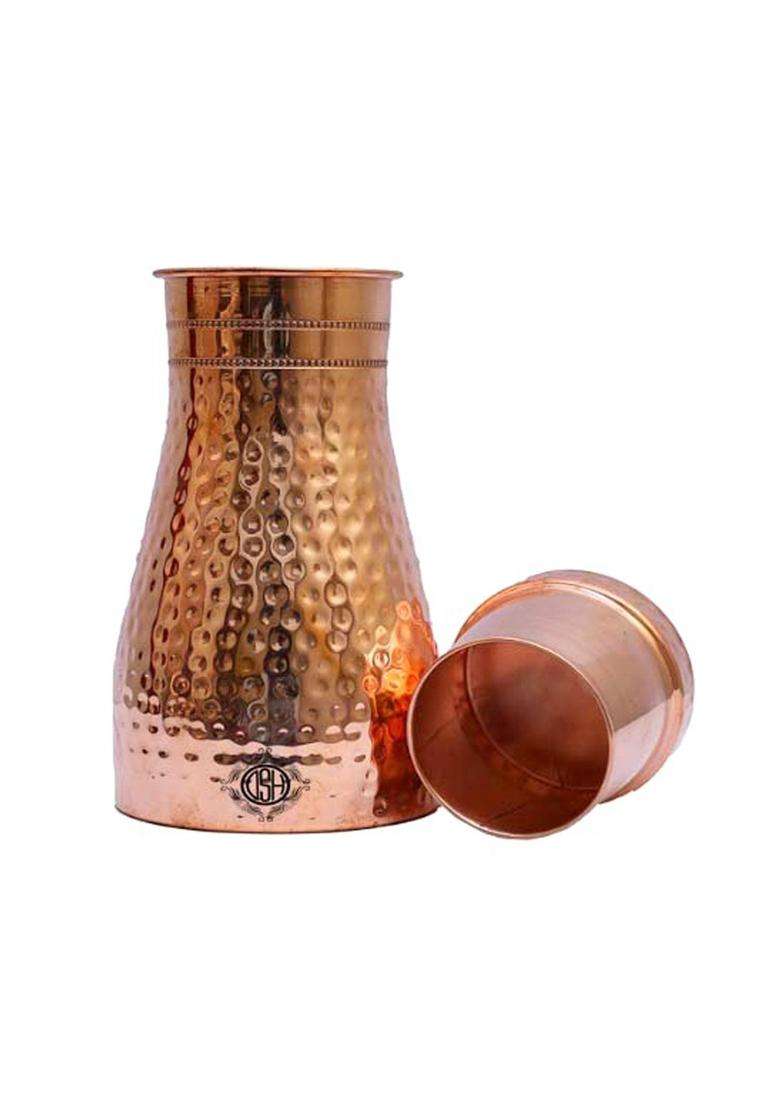 DSH CRAFTING YOUR CURIOSITY DSH Bedroom Copper Bottle Jug with Inbuilt Glass Copper Pitcher Storage Water | 250 ml | 8.5 fl oz - Indya