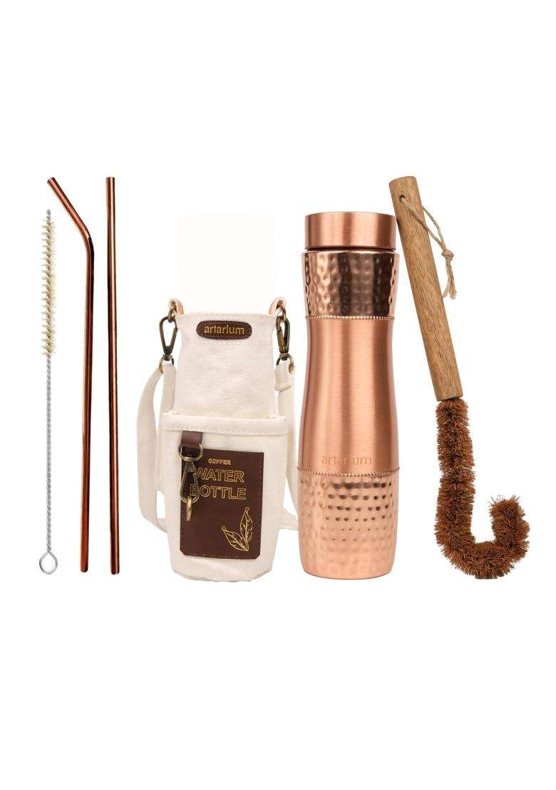 Artarium Hammered Copper Water Bottle Combo | 1 L | 1.1 Qt - Indya