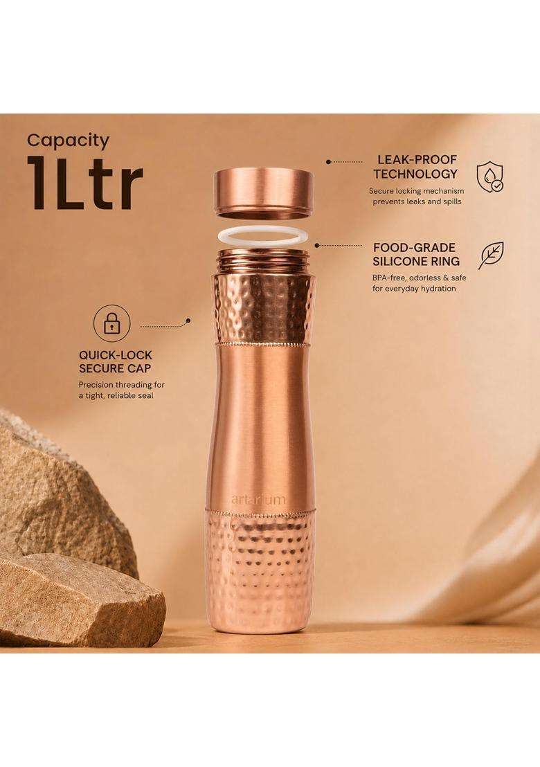 Artarium Hammered Copper Water Bottle Combo | 1 L | 1.1 Qt - Indya