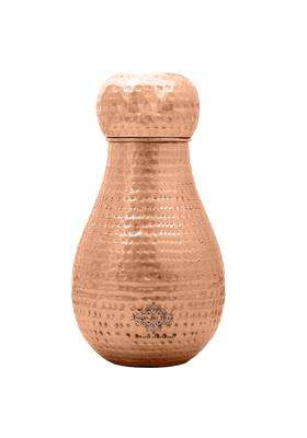 INDIAN ART VILLA Pure Copper Bedroom Water Bottle with Inbuilt Glass | 1600 ml | 54.1 fl oz | Hammered Finish