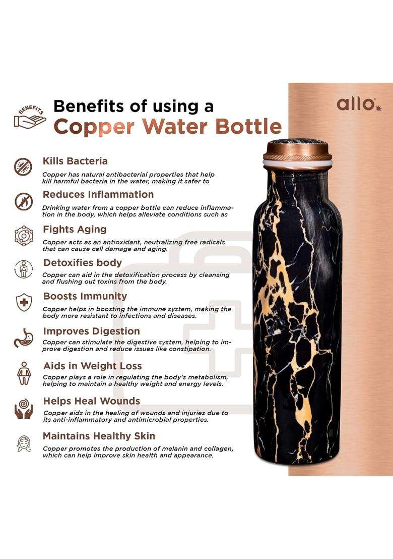 Allo Pure Copper Water Bottle Copper Bottle | 1 L | 1.1 Qt | Leak Proof - Indya
