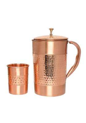 KC Pure Copper Hammered Water Jug with Glass Set | 1500 ml | 50.7 fl oz | 2-Piece Set