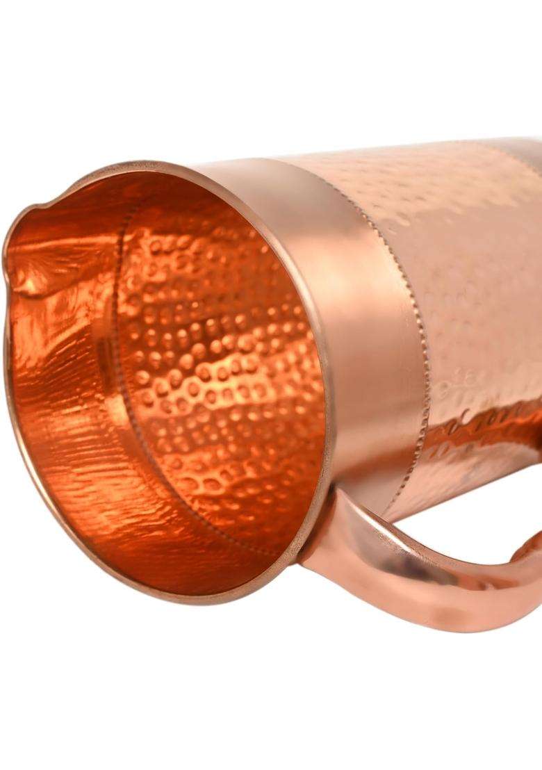 KC Pure Copper Hammered Water Jug with Glass Set | 1500 ml | 50.7 fl oz | 2-Piece Set - Indya