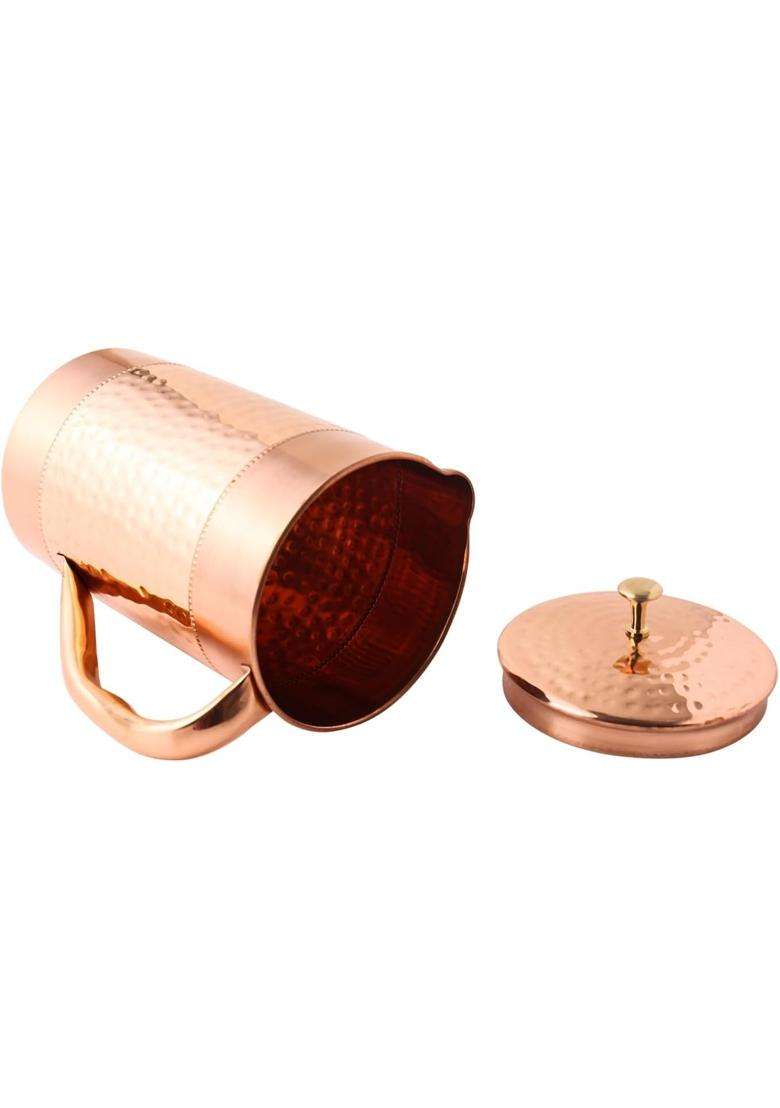KC Pure Copper Hammered Water Jug with Glass Set | 1500 ml | 50.7 fl oz | 2-Piece Set - Indya