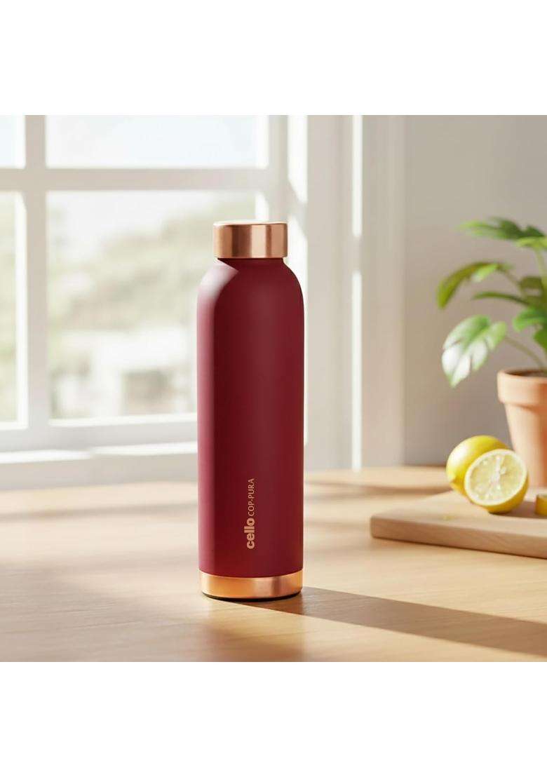 CELLO Evita Copper Water Bottle for Daily and Office Use | 1 L | 1.1 Qt | Leak Proof | Rust Resistant - Indya