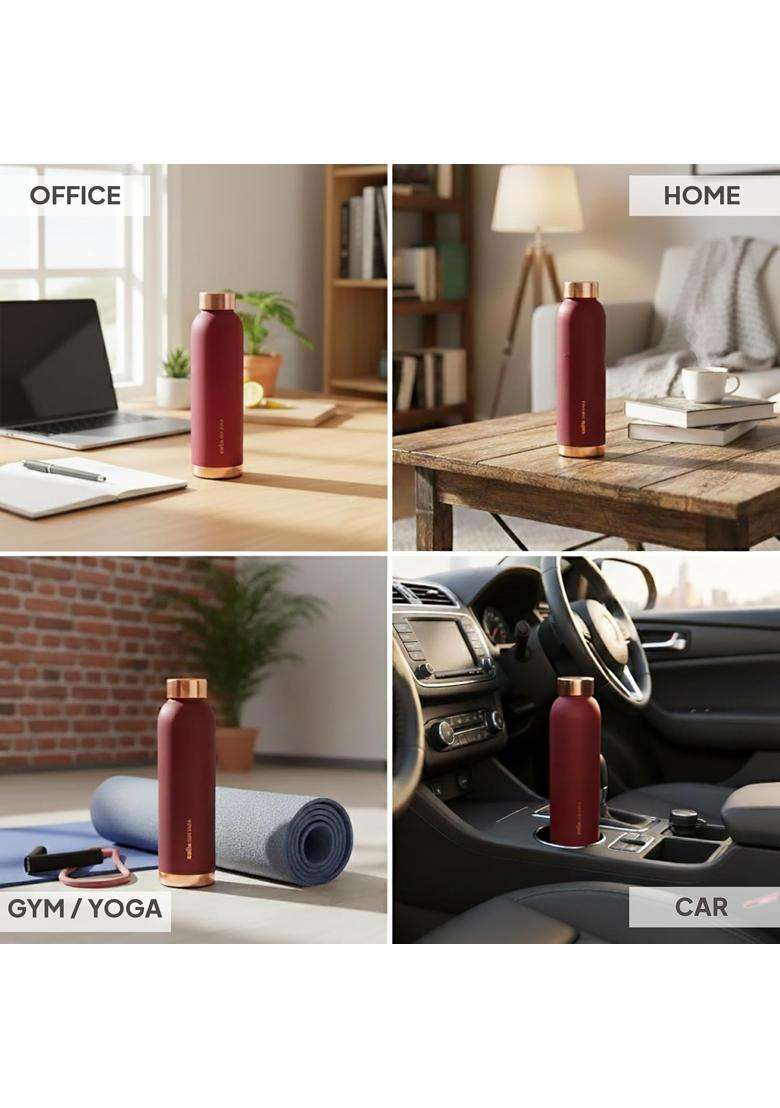 CELLO Evita Copper Water Bottle for Daily and Office Use | 1 L | 1.1 Qt | Leak Proof | Rust Resistant - Indya