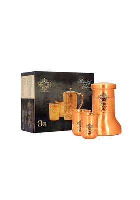 INDIAN ART VILLA Copper Designer Hammered and Smooth Bedroom Bottle with Copper Glasses | 1.2 L | 1.3 Qt | 2-Piece Set