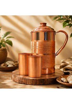 Adoko Pure Copper Water Jug with 2 Copper Glasses | 2 L | 2.1 Qt