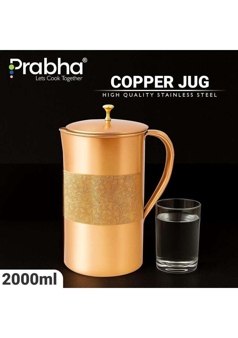 Prabha Copper Water Jug | 2 L | 2.1 Qt - Indya