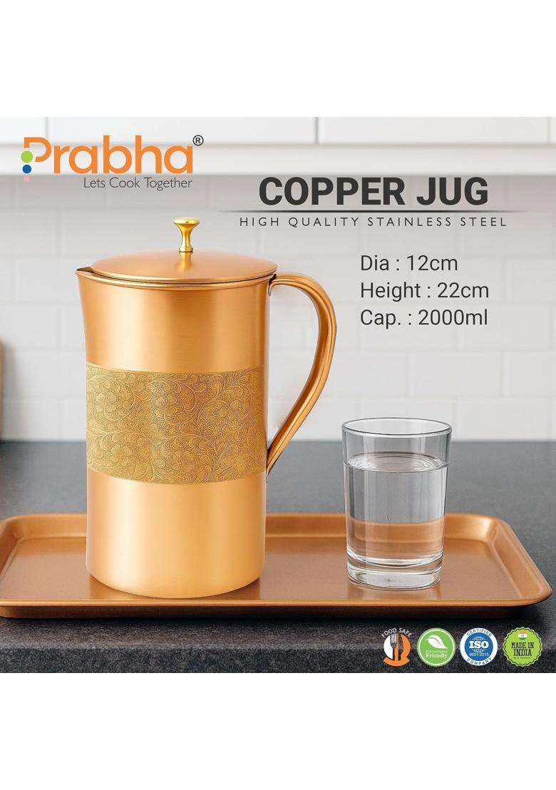 Prabha Copper Water Jug | 2 L | 2.1 Qt - Indya