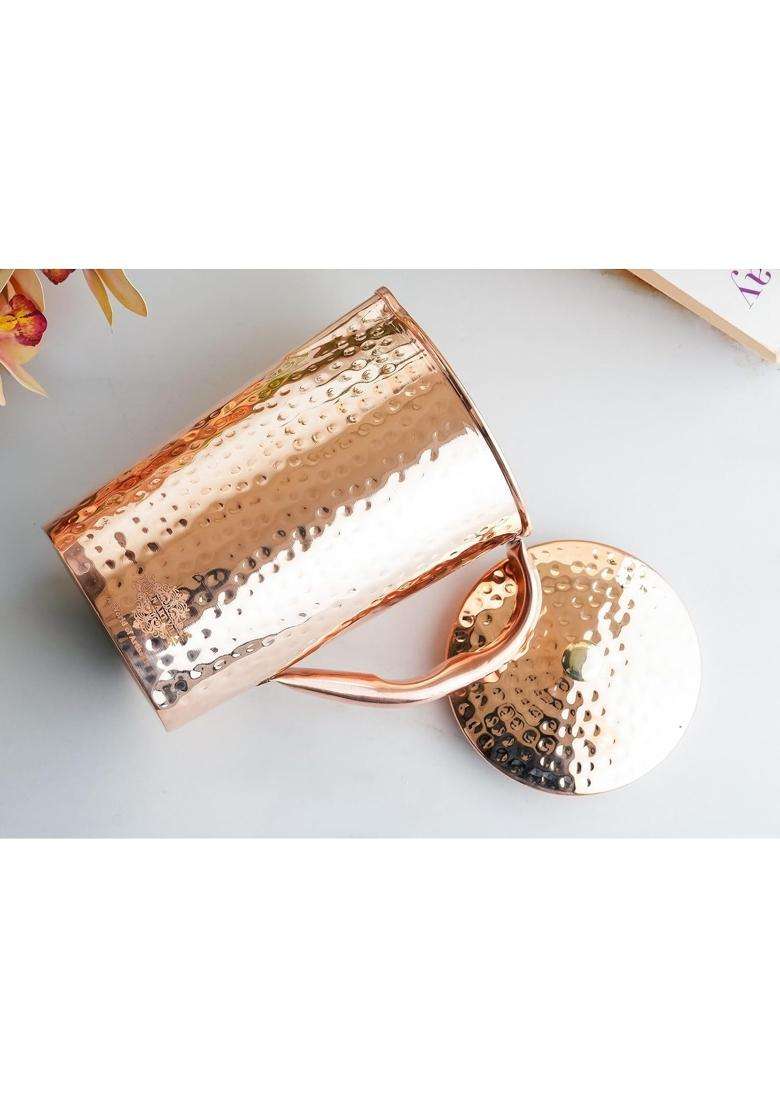 INDIAN ART VILLA IndianArtVilla Pure Copper Jug Pitcher | 1 L | 1.1 Qt | Hammered Finish - Indya