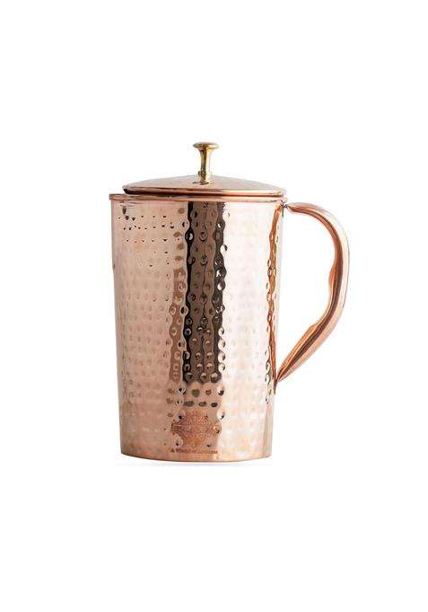 INDIAN ART VILLA IndianArtVilla Pure Copper Jug Pitcher | 1 L | 1.1 Qt | Hammered Finish