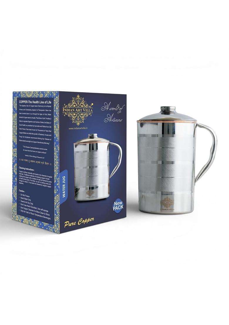 INDIAN ART VILLA Steel Copper Luxury Design Jug Pitcher | 1500 ml | 50.7 fl oz - Indya