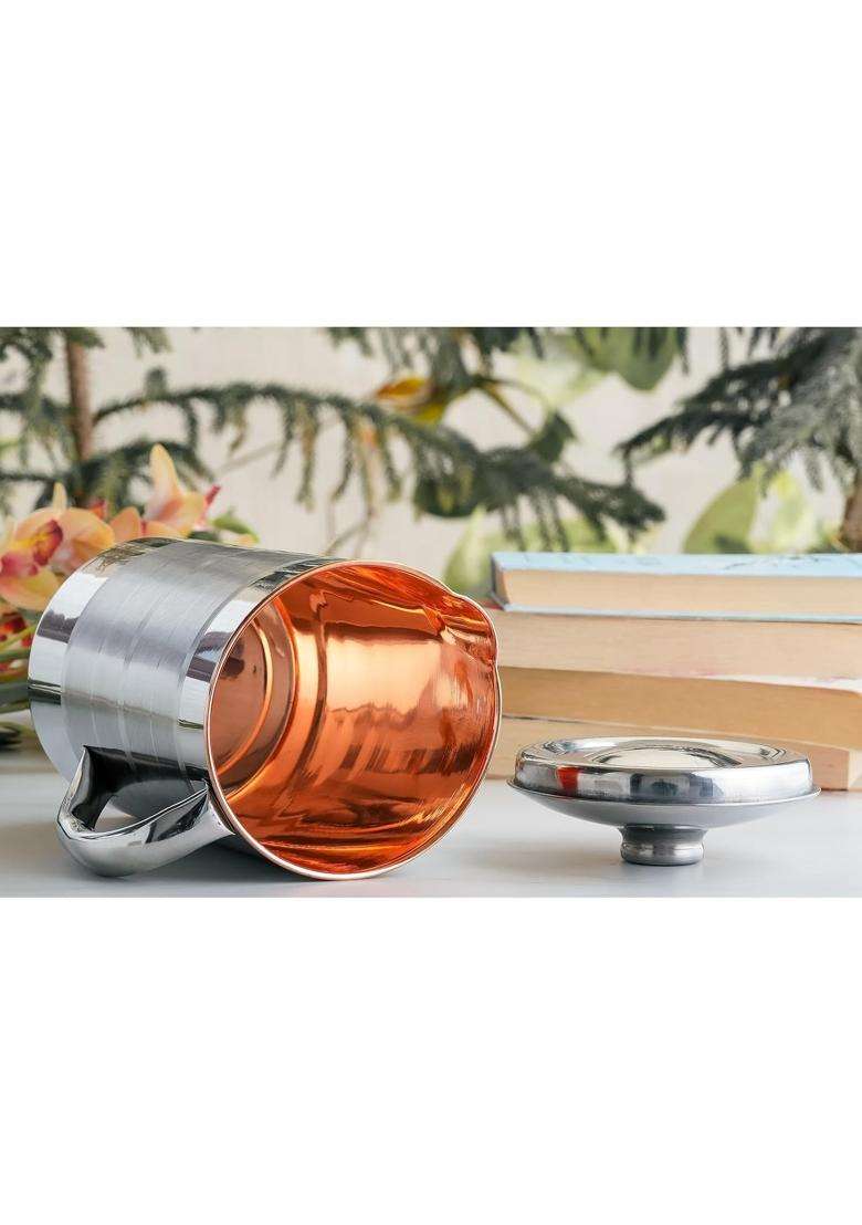 INDIAN ART VILLA Steel Copper Luxury Design Jug Pitcher | 1500 ml | 50.7 fl oz - Indya