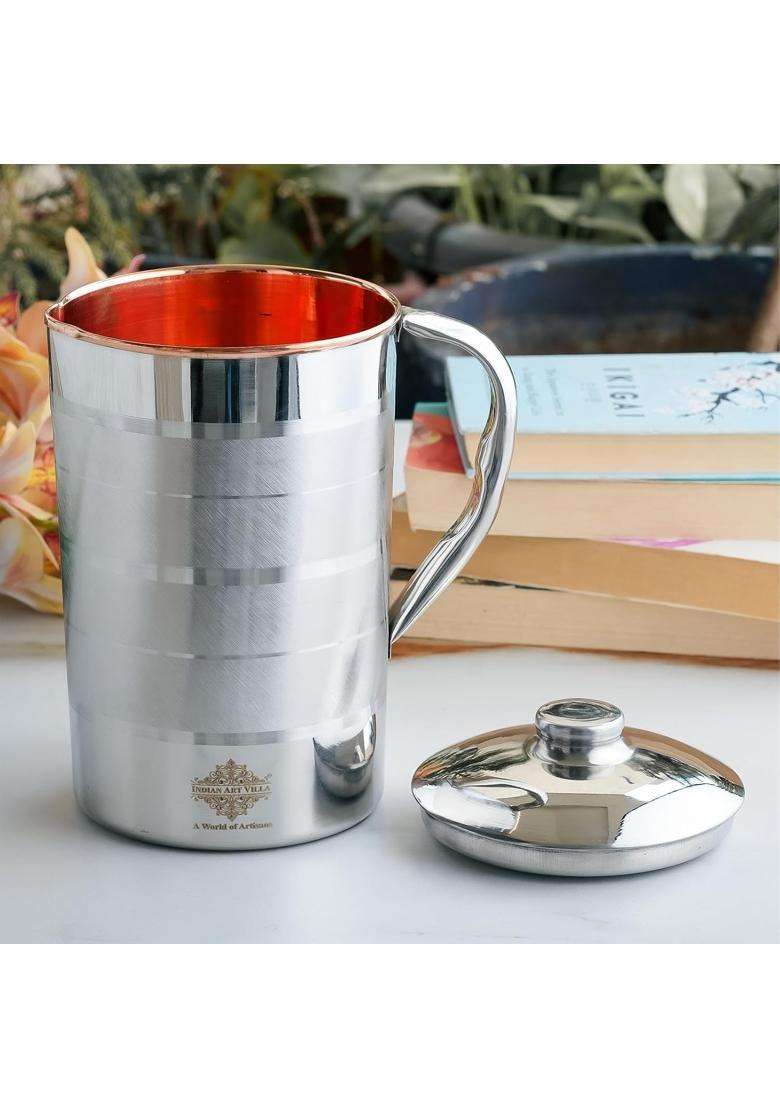 INDIAN ART VILLA Steel Copper Luxury Design Jug Pitcher | 1500 ml | 50.7 fl oz - Indya