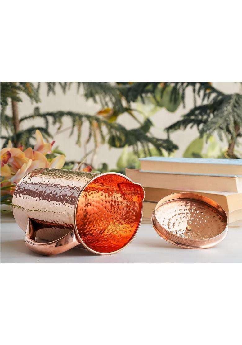 INDIAN ART VILLA Hammered Copper Carafes | 2000 ml | 67.6 fl oz - Indya