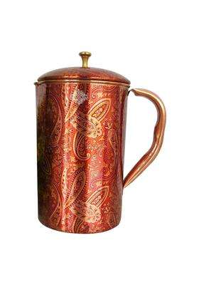 INDIAN ART VILLA Copper Printed Paisley Design Water Jug | 1500 ml | 50.7 fl oz