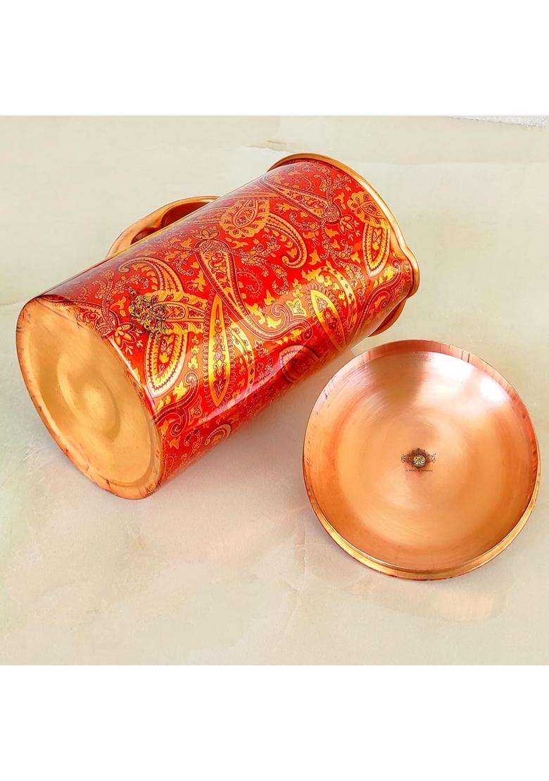 INDIAN ART VILLA Copper Printed Paisley Design Water Jug | 1500 ml | 50.7 fl oz - Indya