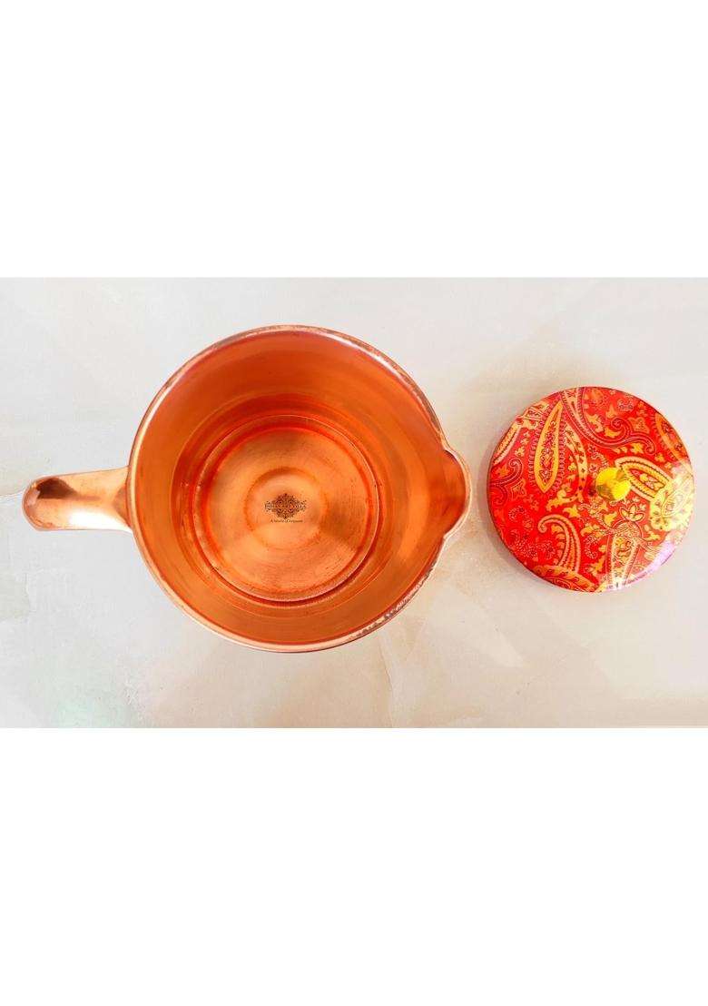 INDIAN ART VILLA Copper Printed Paisley Design Water Jug | 1500 ml | 50.7 fl oz - Indya
