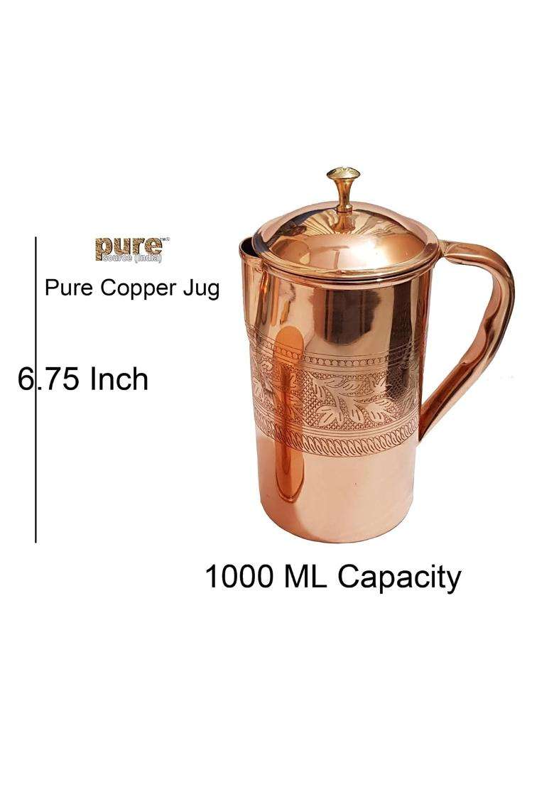 Pure Source India Pure Copper Jug Pitcher | 1 L | 1.1 Qt - Indya