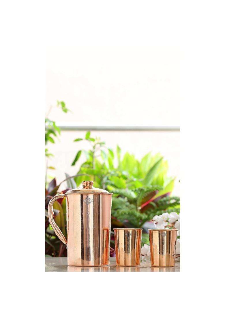 INDIAN ART VILLA Handmade Copper Jug with 2 Glass | 3-Piece Set - Indya