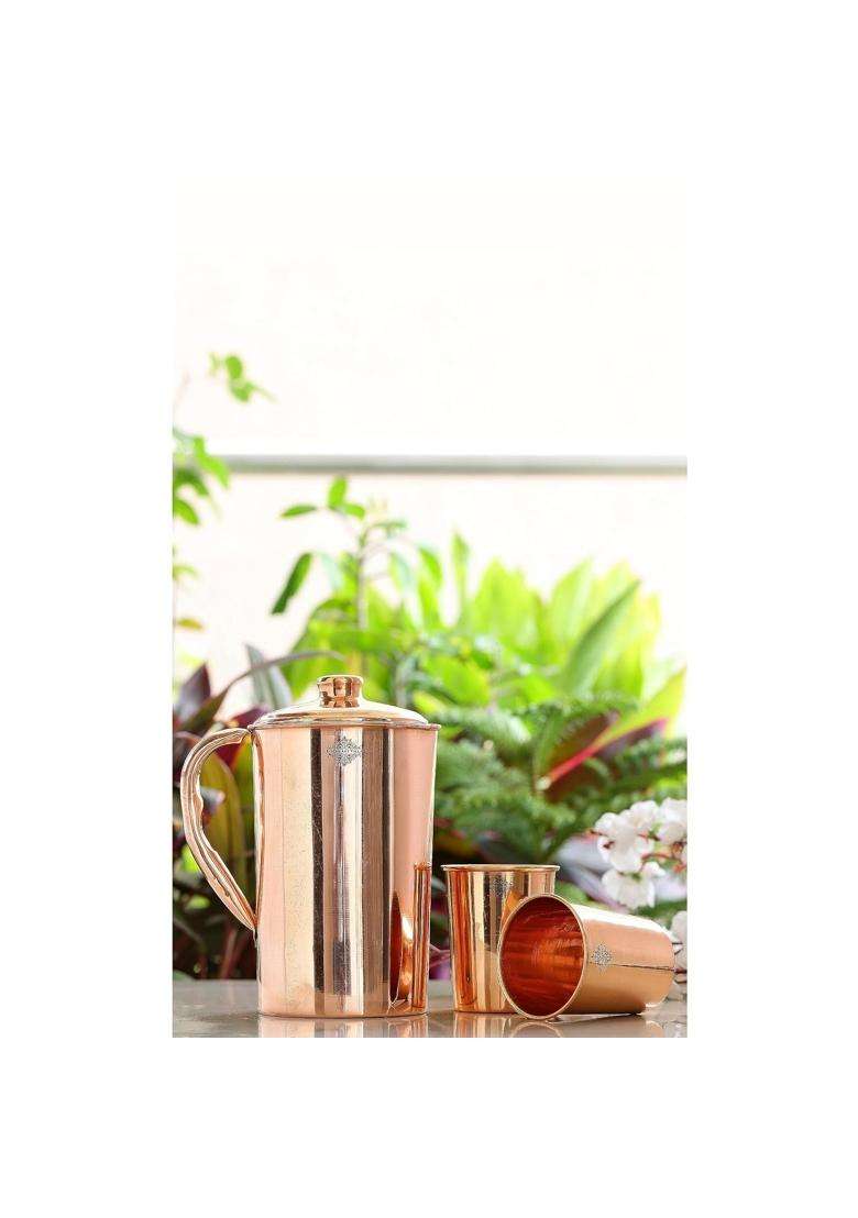 INDIAN ART VILLA Handmade Copper Jug with 2 Glass | 3-Piece Set - Indya