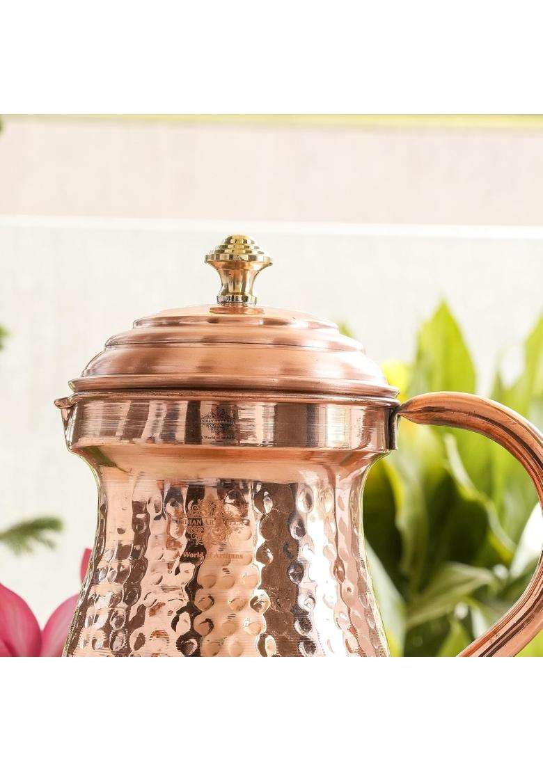 INDIAN ART VILLA Hammered Mughlai Design Copper Jug Pitcher | 1600 ml | 54.1 fl oz - Indya