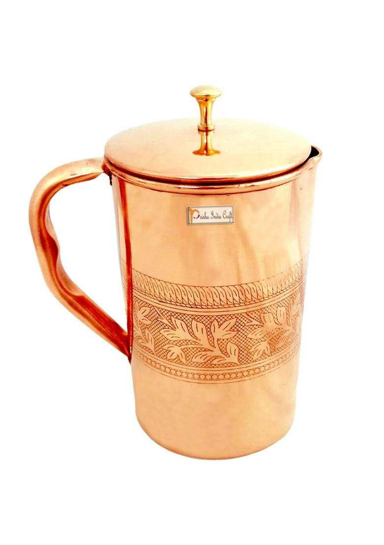 Prisha India Craft Pure Copper Jug Water Pitcher | 1.6 L | 1.7 Qt - Indya