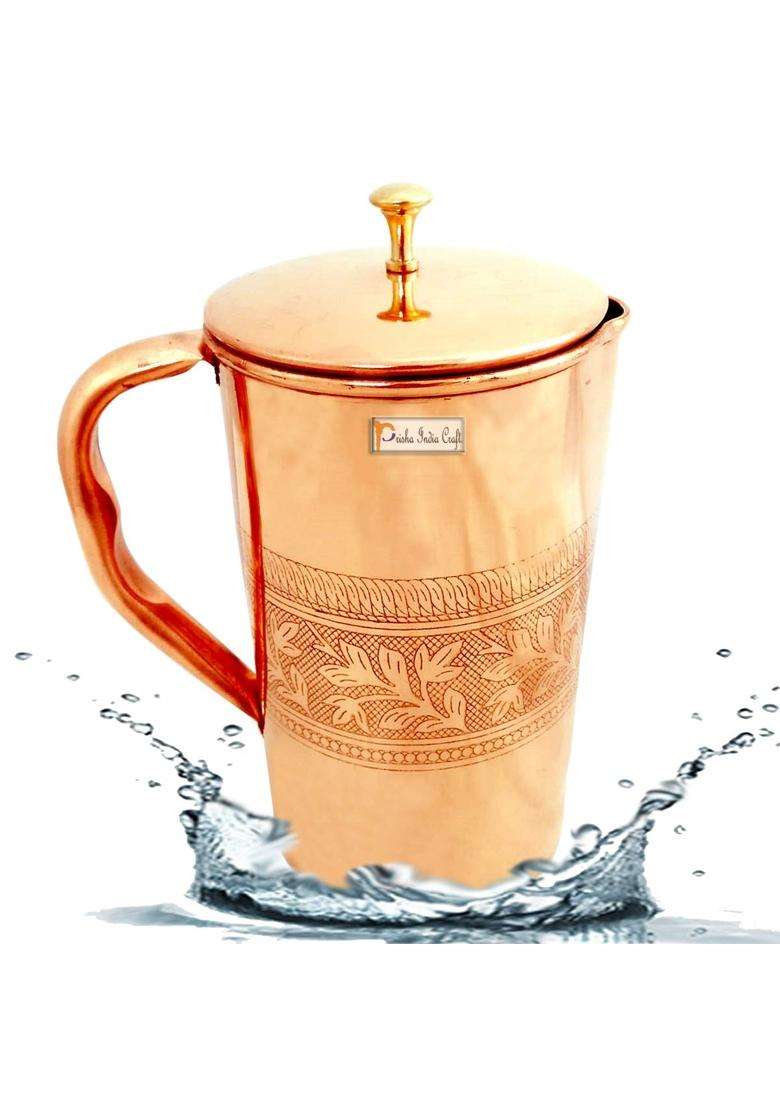 Prisha India Craft Pure Copper Jug Water Pitcher | 1.6 L | 1.7 Qt - Indya