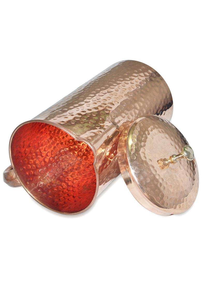 Prisha India Craft Pure Copper Jug Pitcher | 1600 ml | 54.1 fl oz | Hammered Finish - Indya