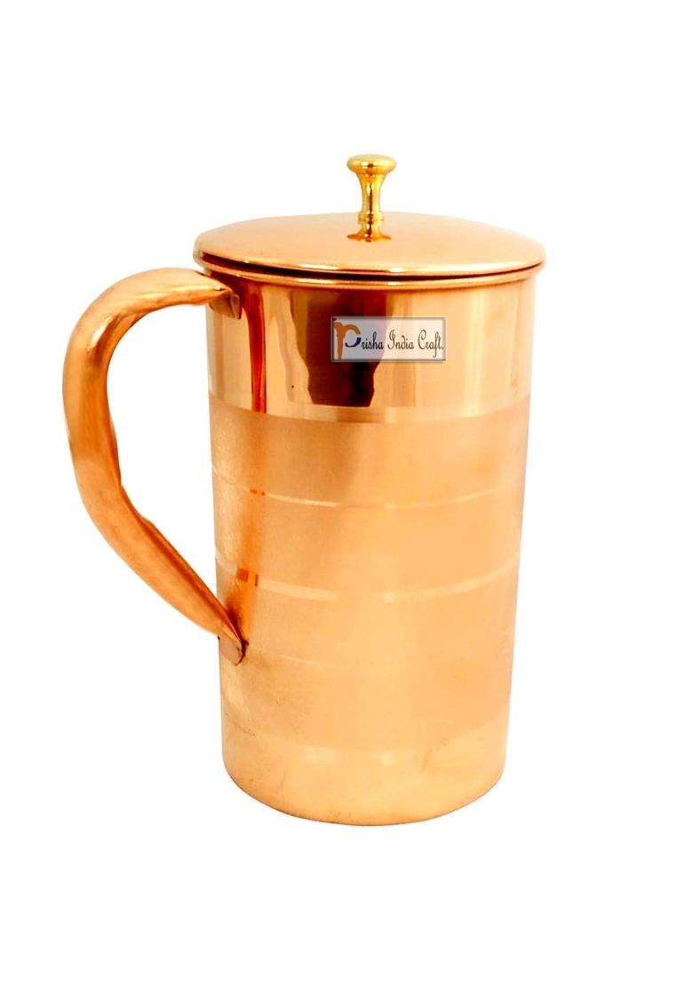 Prisha India Craft Pure Copper Luxury Design Water Jug Pitcher | 1600 ml | 54.1 fl oz - Indya