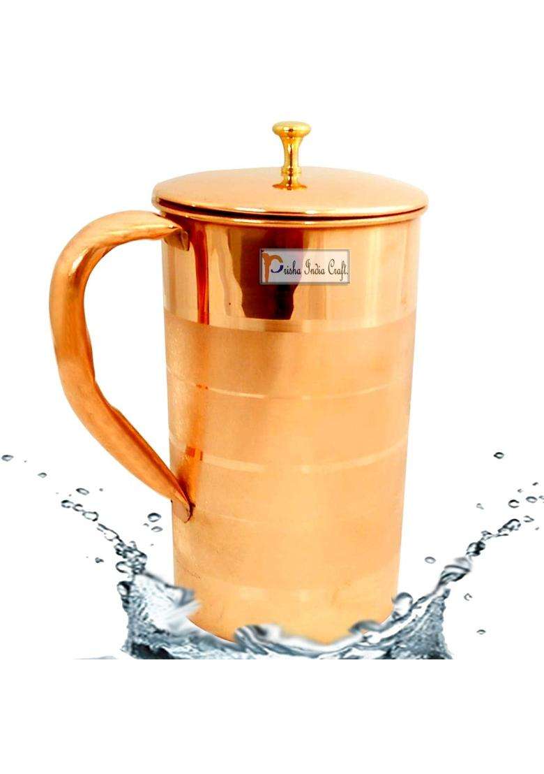 Prisha India Craft Pure Copper Luxury Design Water Jug Pitcher | 1600 ml | 54.1 fl oz - Indya