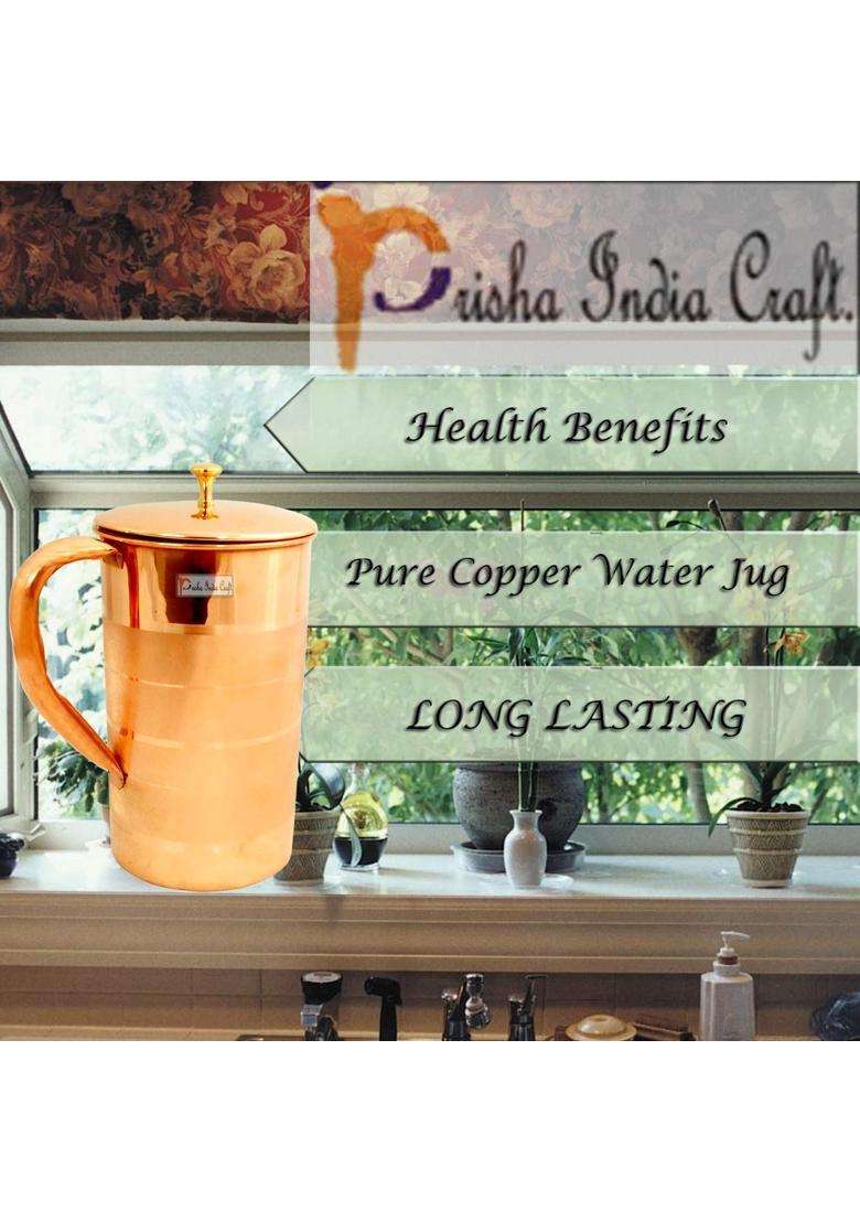 Prisha India Craft Pure Copper Luxury Design Water Jug Pitcher | 1600 ml | 54.1 fl oz - Indya