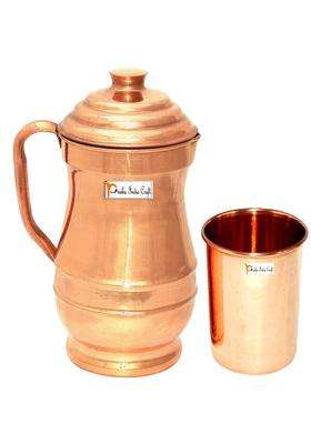 Prisha India Craft Pure Copper Jug Pitcher with 1 Tumbler Glass | 1800 ml | 60.9 fl oz