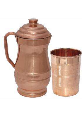 Prisha India Craft Pure Copper Jug Pitcher with 1 Tumbler Glass | 1800 ml | 60.9 fl oz