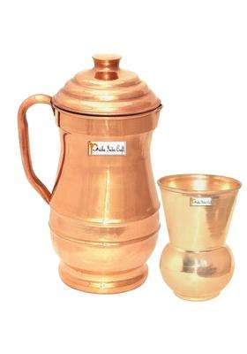 Prisha India Craft Pure Copper Maharaja Jug Pitcher with 1 Copper Tumbler Glass | 1800 ml | 60.9 fl oz