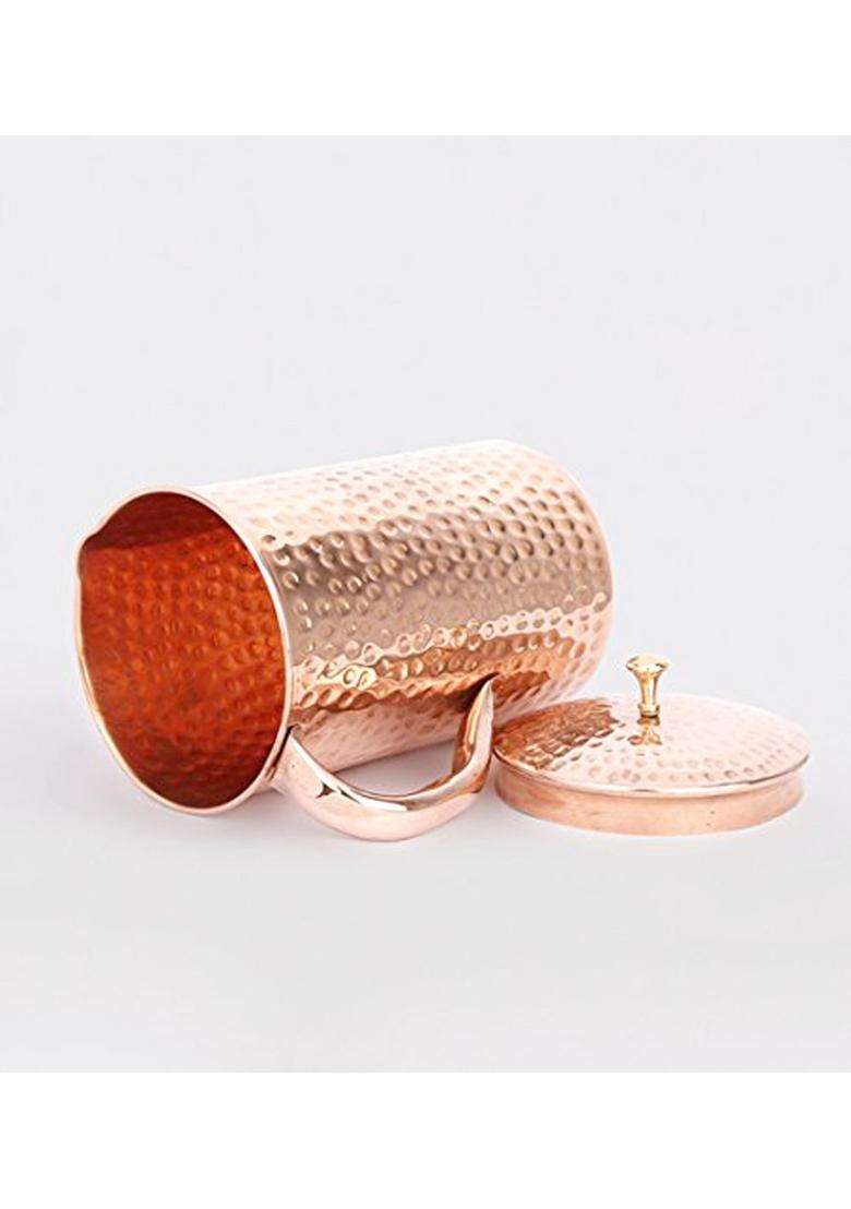 Prisha India Craft Pure Copper Water Jug Pitcher | 1600 ml | 54.1 fl oz | 2-Piece Set | Hammered Finish - Indya