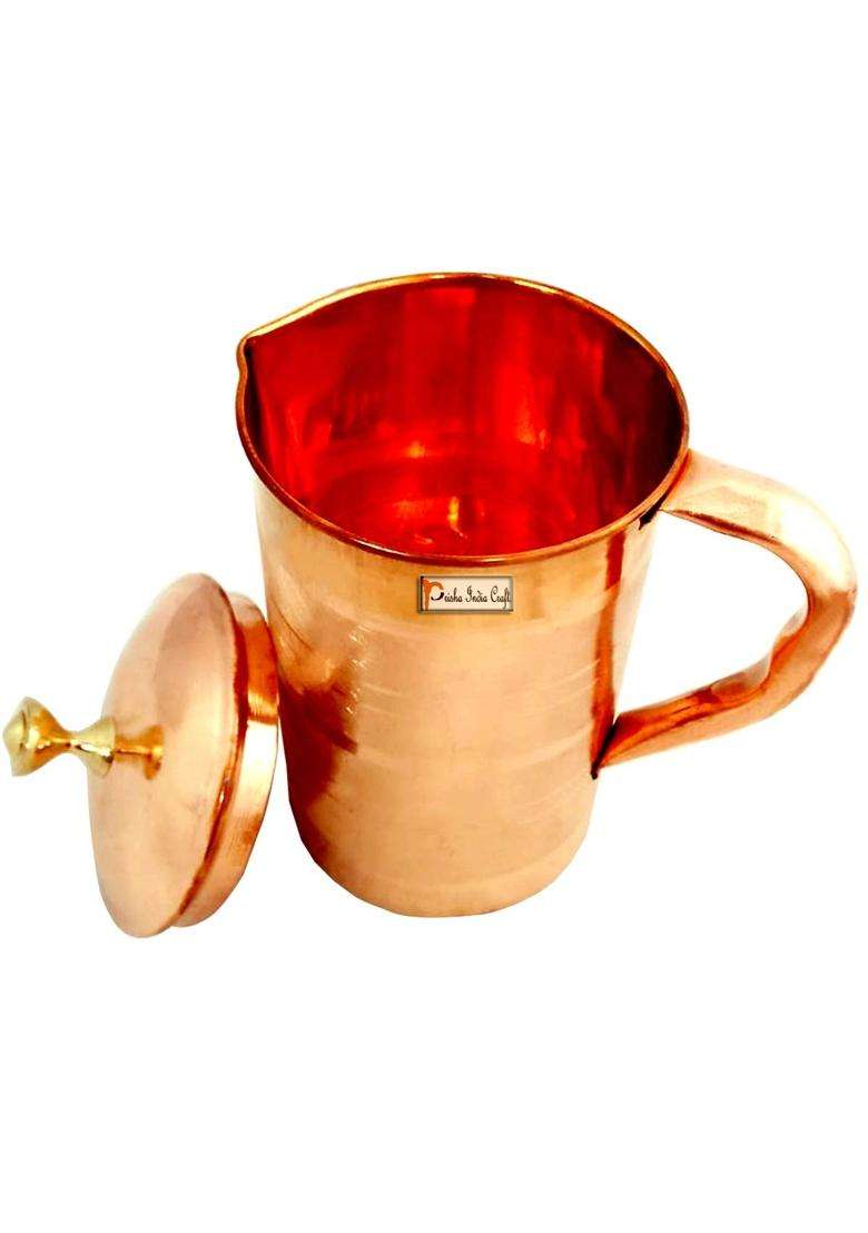 Prisha India Craft Pure Copper Water Jug Drinkware Tableware Pitcher for Ayurveda Healing | 1.6 L | 1.7 Qt - Indya