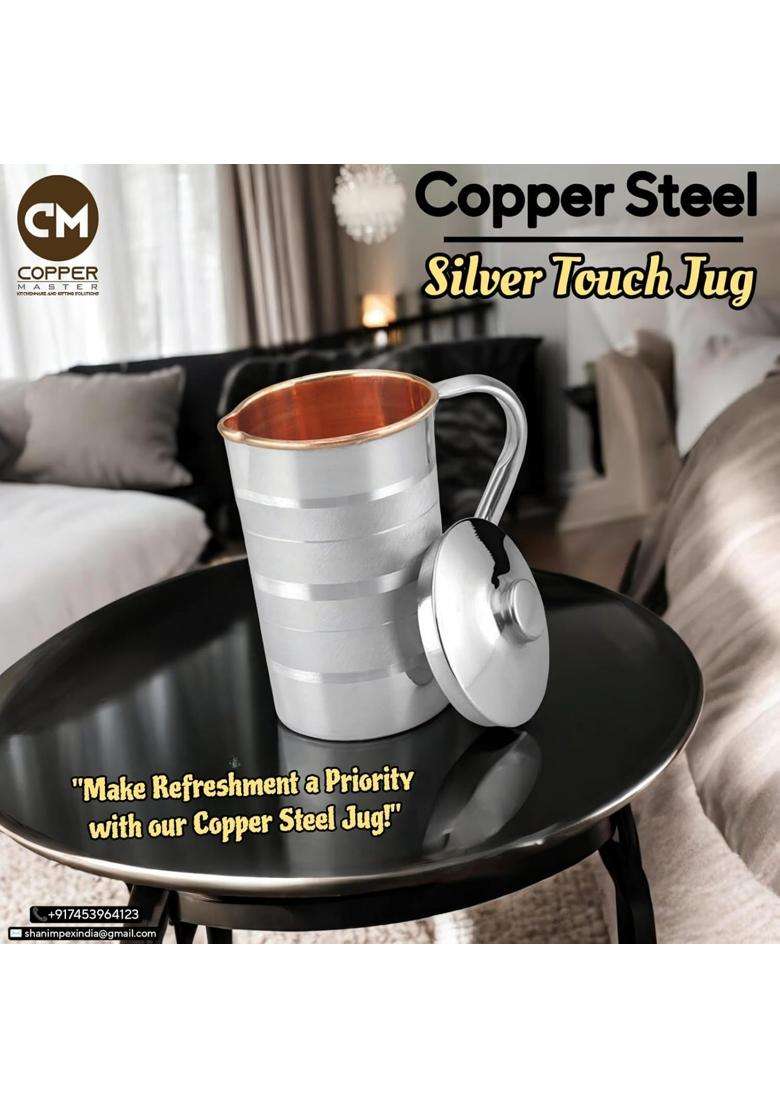 Copper-Master Handmade Copper Steel Water Jug with Stainless Steel Outer and Inside Pure | 1.5 L | 1.6 Qt - Indya
