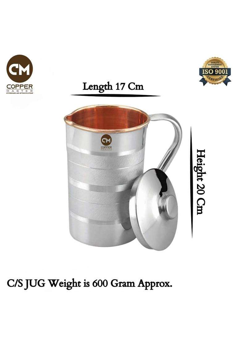 Copper-Master Handmade Copper Steel Water Jug with Stainless Steel Outer and Inside Pure | 1.5 L | 1.6 Qt - Indya