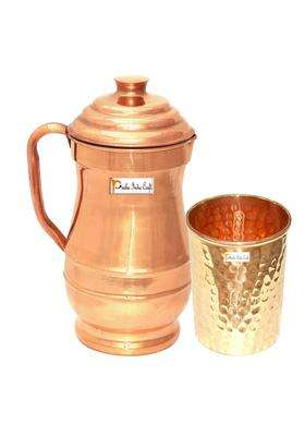 Prisha India Craft Pure Copper Jug Pitcher with 1 Copper Glass Tumbler | 1800 ml | 60.9 fl oz