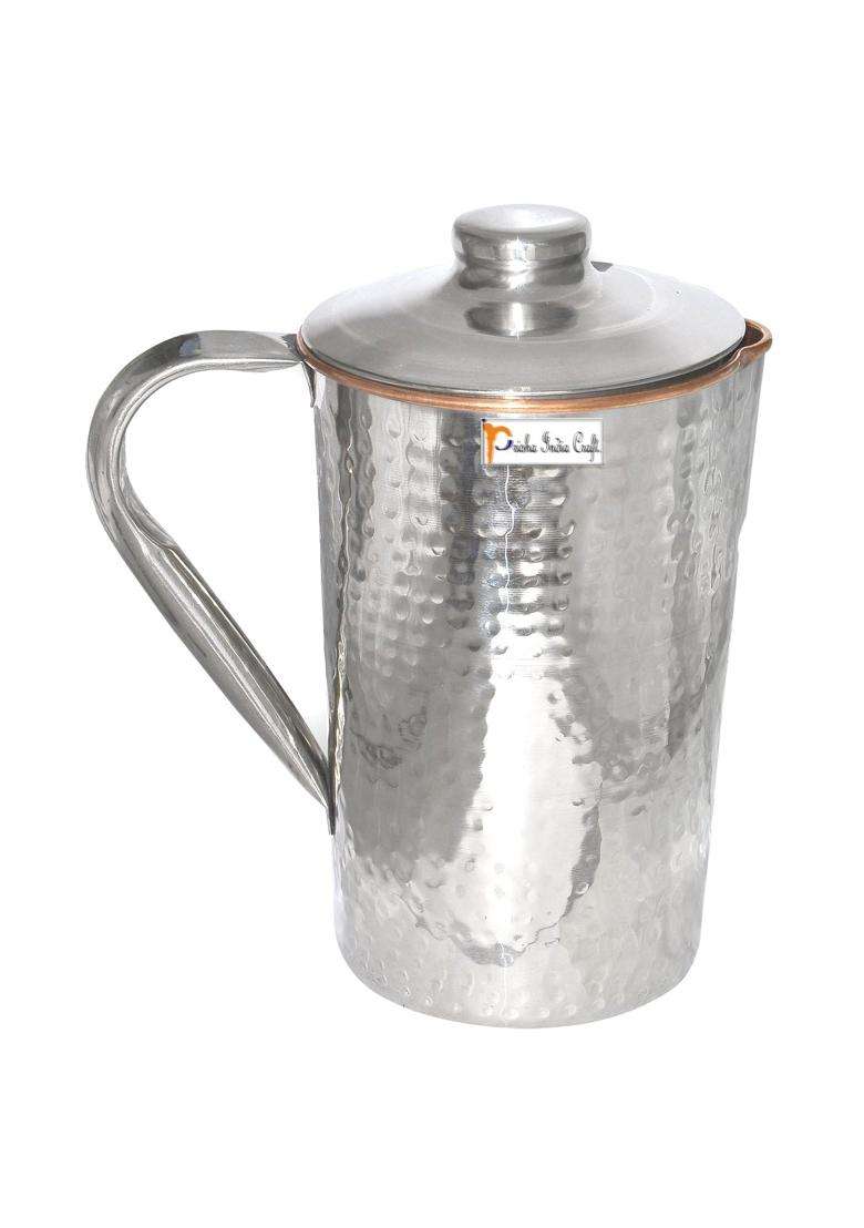Prisha India Craft Steel Copper Jug Pitcher | 1600 ml | 54.1 fl oz - Indya
