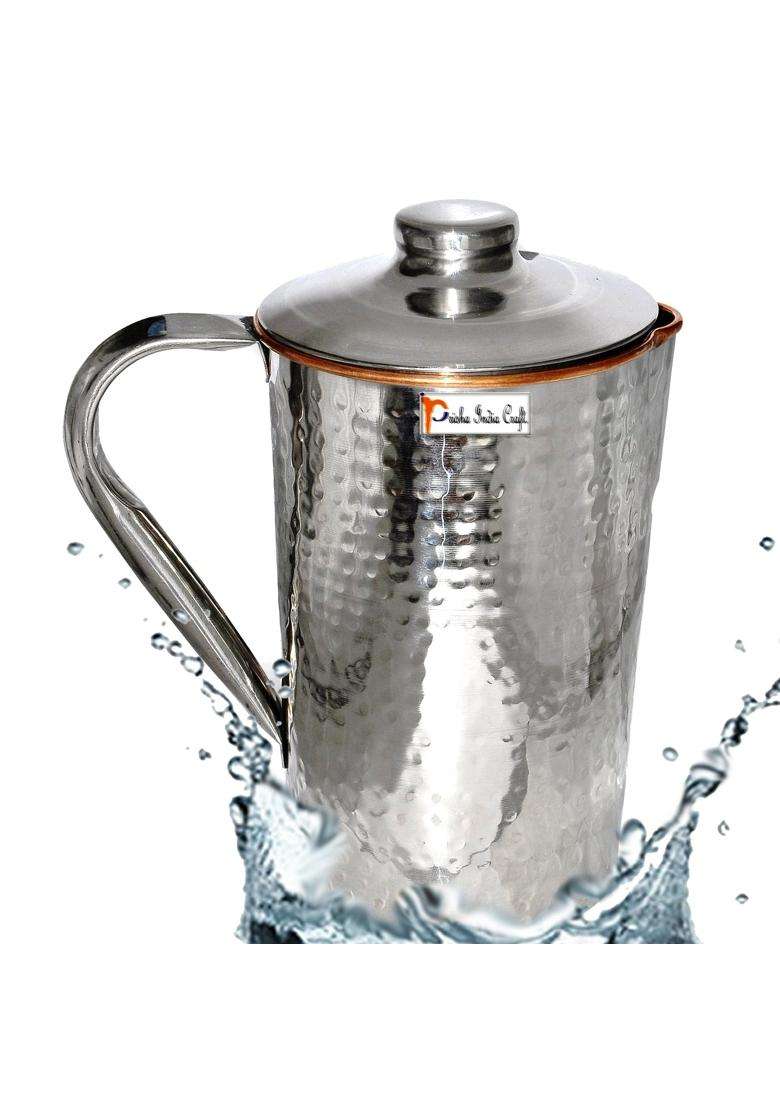 Prisha India Craft Steel Copper Jug Pitcher | 1600 ml | 54.1 fl oz - Indya