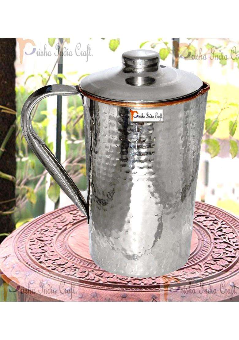 Prisha India Craft Steel Copper Jug Pitcher | 1600 ml | 54.1 fl oz - Indya