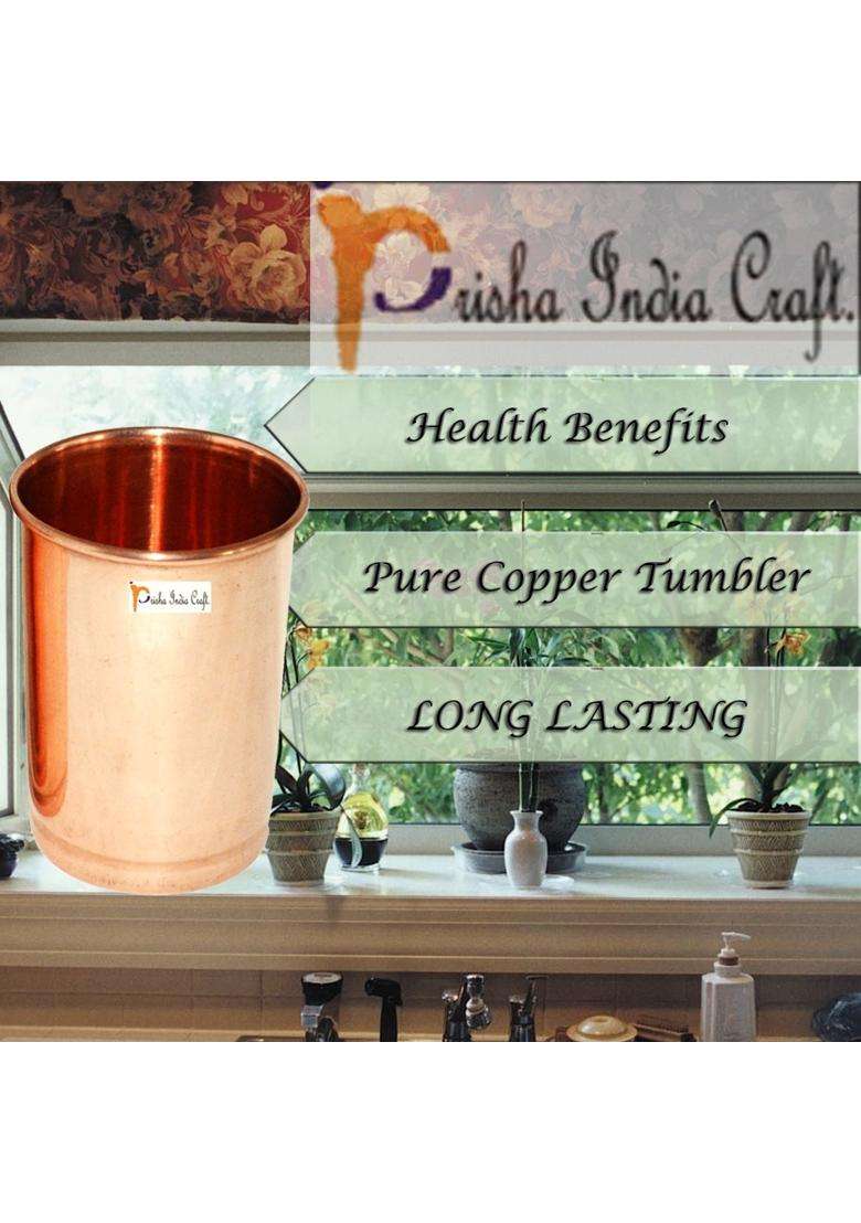Prisha India Craft Pure Copper Jug Pitcher with 2 Copper Glass Tumbler | 1600 ml | 54.1 fl oz | 3-Piece Set | Hammered Finish - Indya