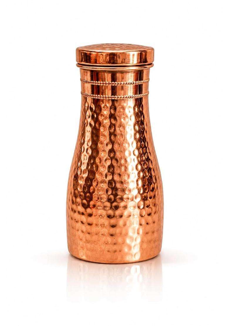 i2collections Pure Copper Water Carafe Set with Glass for Bedside Drinking | 1 L | 1.1 Qt | Handcrafted | Hammered Finish - Indya