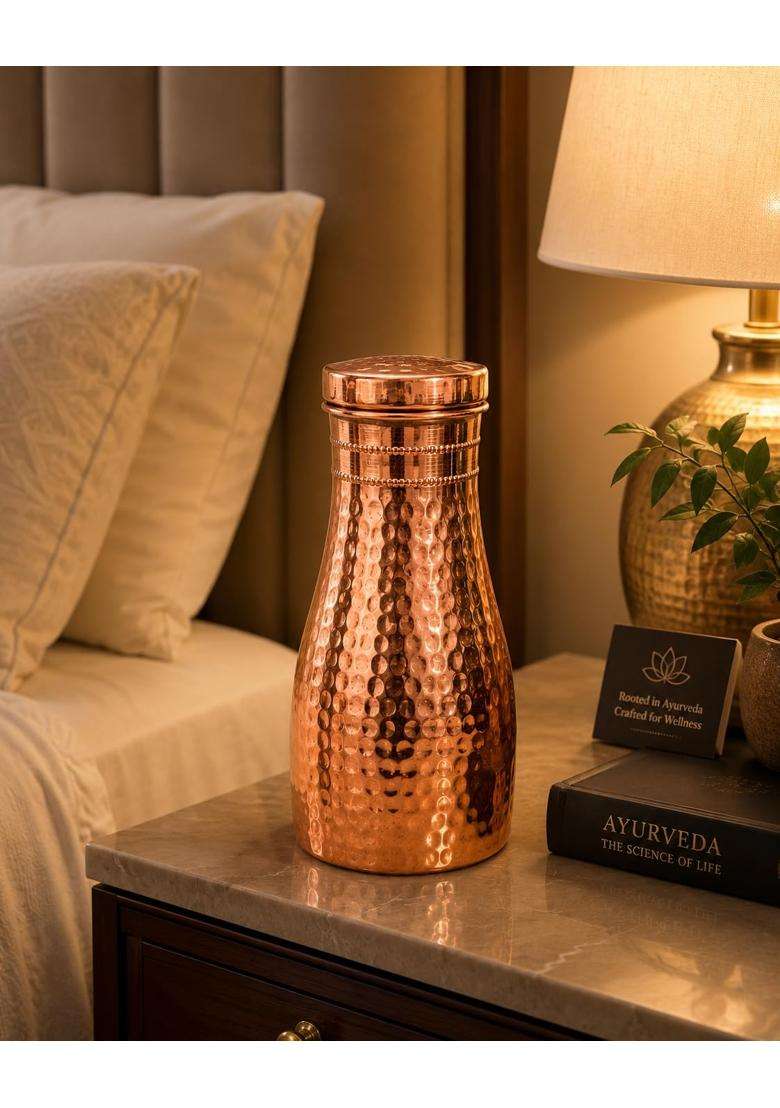i2collections Pure Copper Water Carafe Set with Glass for Bedside Drinking | 1 L | 1.1 Qt | Handcrafted | Hammered Finish - Indya